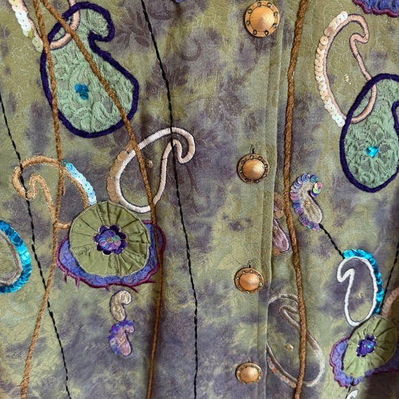 Indigo Moon Boho Embroidered Paisley‎ Jacket M Button Front Sequins - Picture 3 of 8